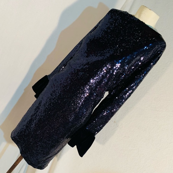 Fitted Midi Solid Sequins in Navy Velvet Cuffs 28 - Picture 7 of 17